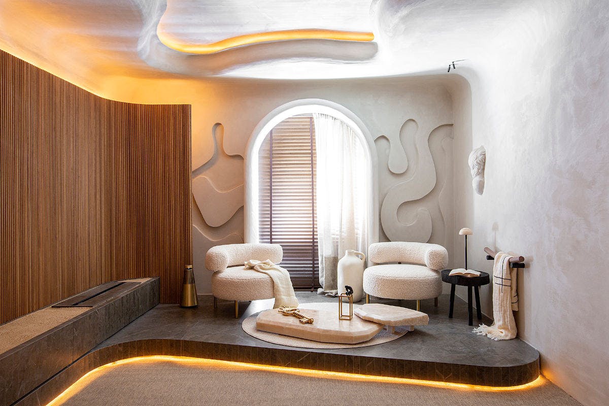 Image of casa decor 2023 espacio conceptual juka 03.jpg?auto=format%2Ccompress&ixlib=php 3.3 in {{A lounge for relaxation and calm}} - Cosentino