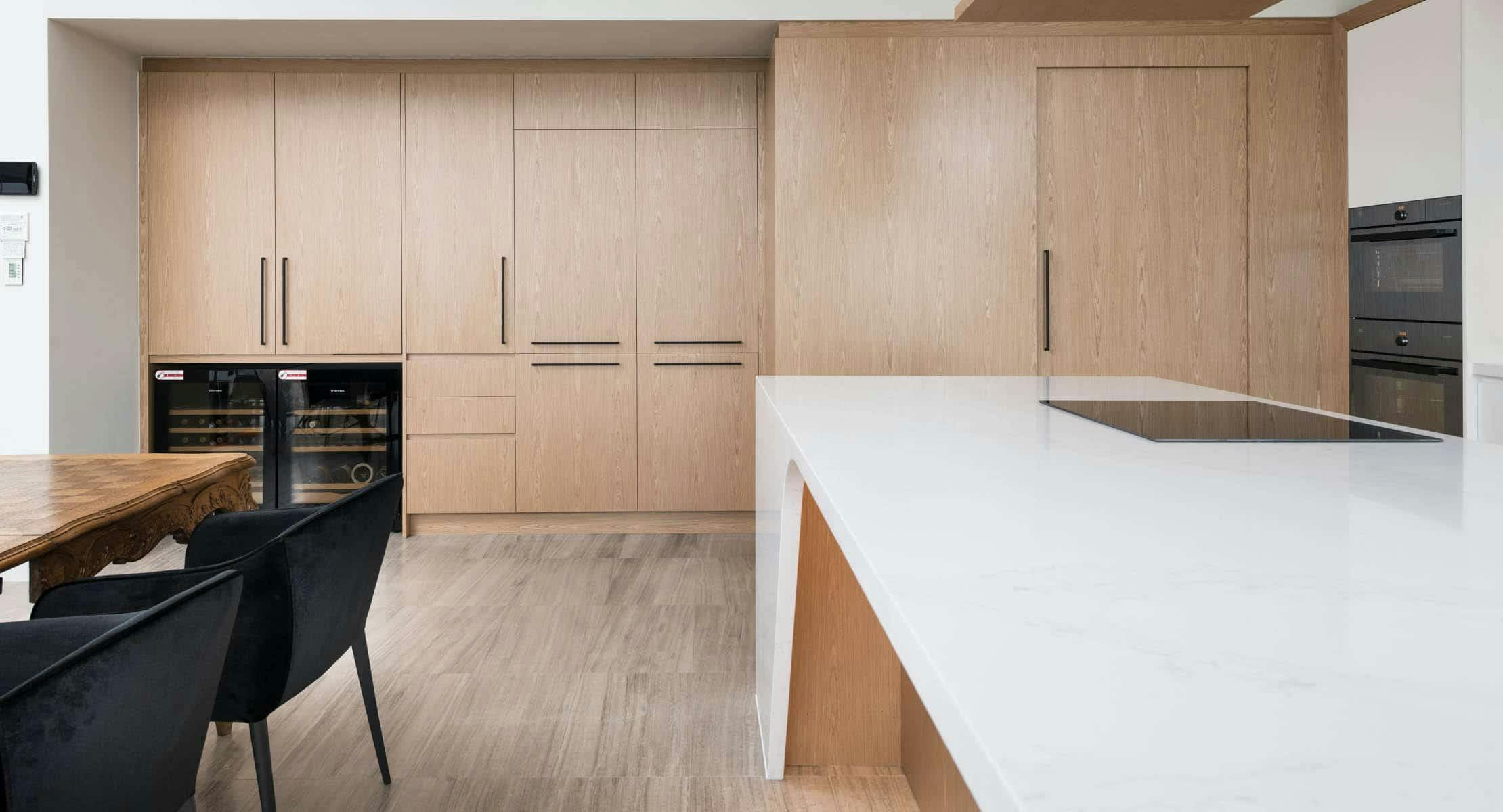modern kitchen and living room