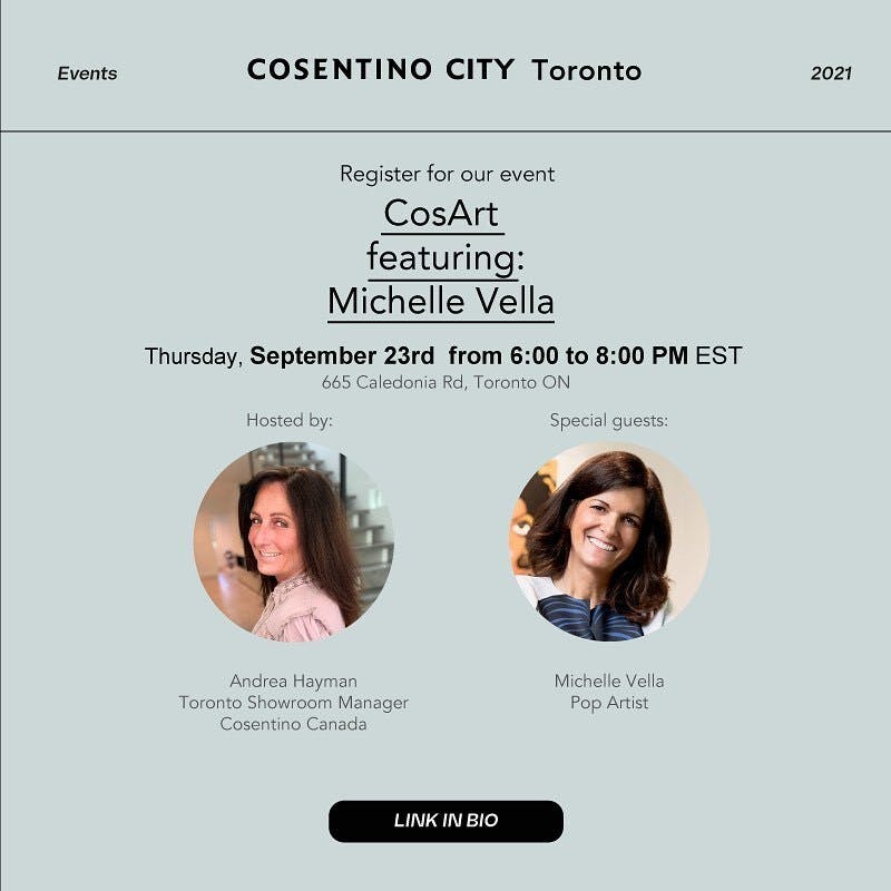 Image number 33 of the current section of Cosentino to showcase pop artist Michelle Vella’s artwork at Toronto City Showroom CosArt Event in Cosentino Canada