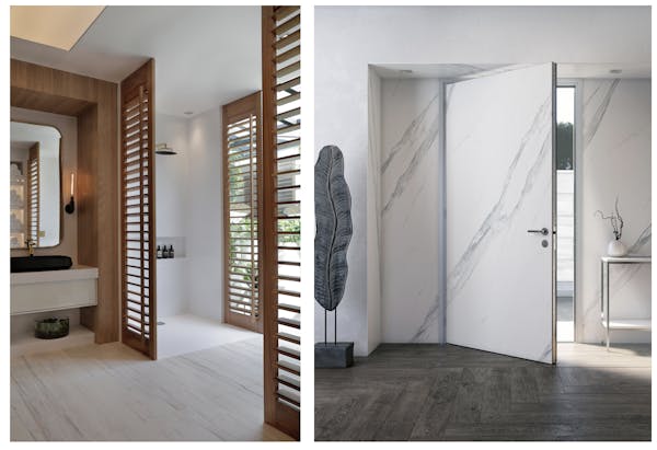 Dekton® Slim 4mm Opera Door and Wall Cladding and Dekton® Grip+ Makai Bathroom Flooring