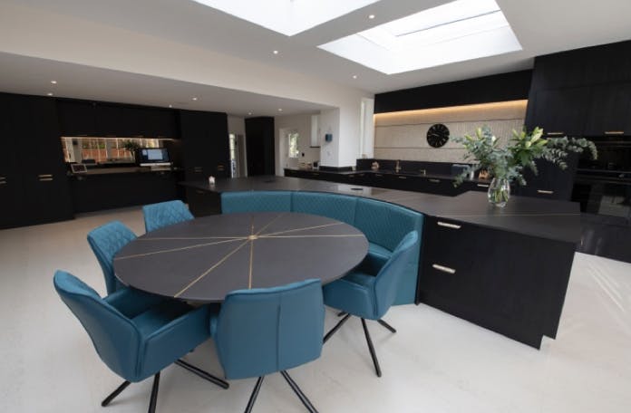 Contrasting Dekton Worksurfaces and Flooring Help to Create a Dramatic Look for Open-Plan Living