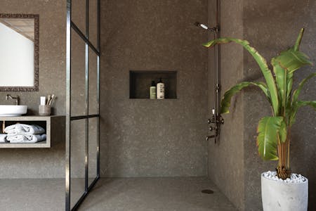Image of web urban crush brass relish bathroom.jpg?auto=format%2Ccompress&fit=crop&ixlib=php 3.3 in Cosentino Launches Le Chic and Urban Crush Collections from Silestone® - Cosentino