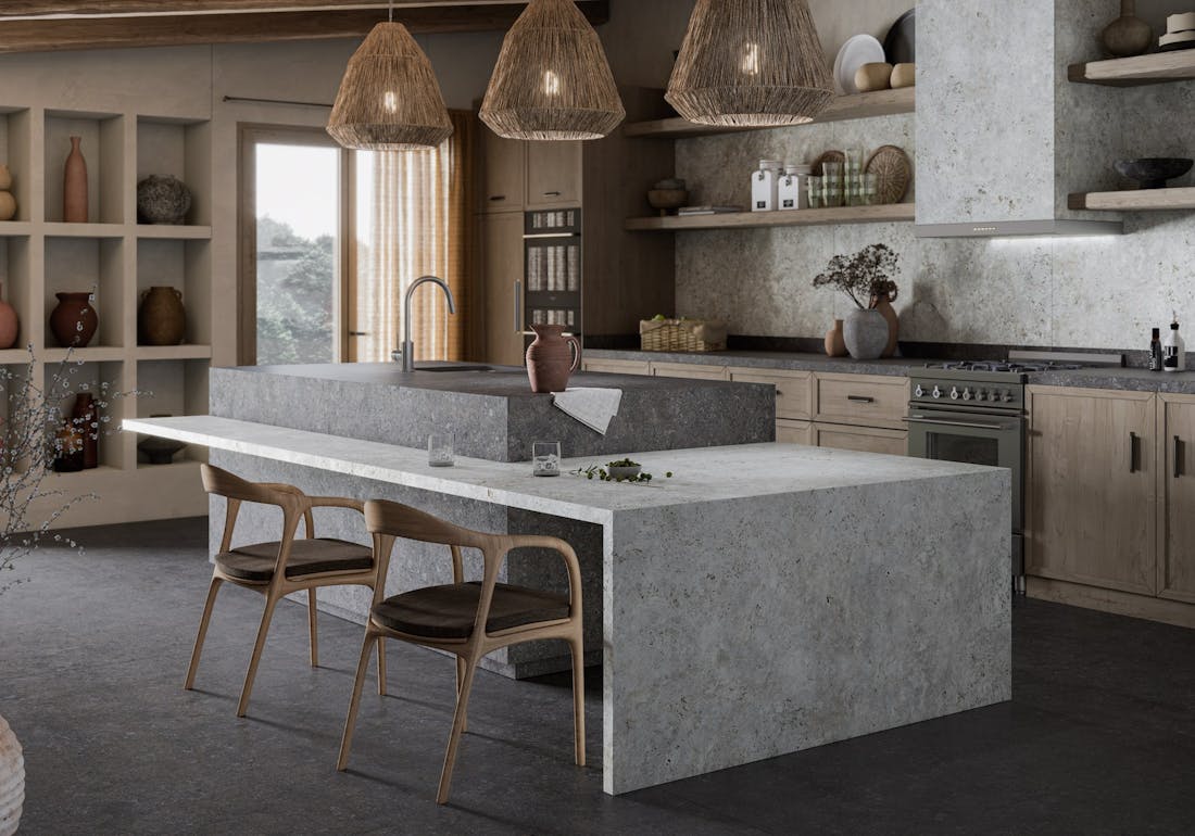Kitchen Dekton Pietra Kode TK05 Sabbia and VK04 Grafite Imagen número 35 de la sección actual de Cosentino lanza la colección Pietra Kode de Dekton®