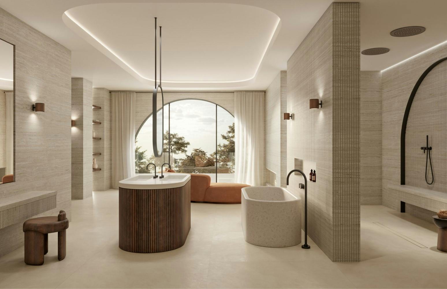 Numéro d'image 41 de la section actuelle de Ellipse: the bathroom by MUT Design inspired by the organic curves of the iconic Torres Blancas building de Cosentino Canada