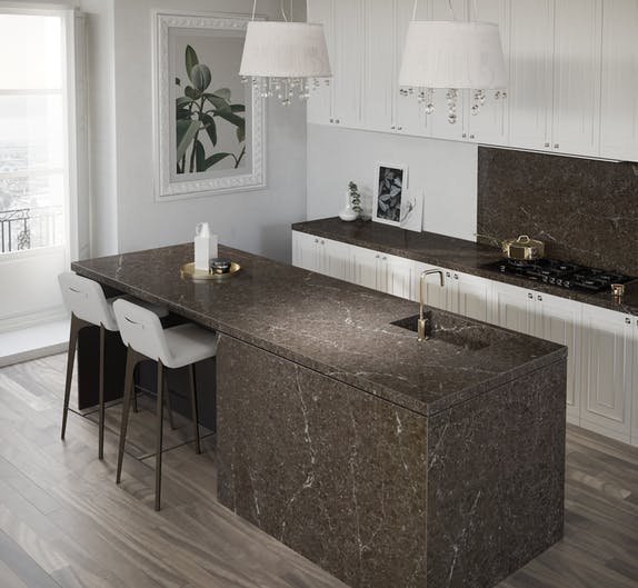 Image of Silestone Kitchen Eternal Emperador 1 in Geaderd design regeert in keukenland - Cosentino