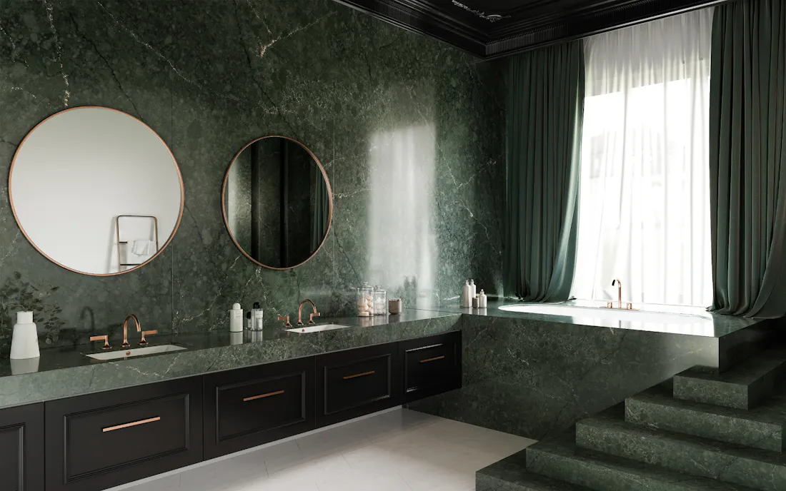 Silestone XM - Bathroom USA - Le Chic Boheme - Jardin Emerald Image 35 of Silestone XM Bathroom USA Le Chic Boheme Jardin Emerald.jpg?auto=format%2Ccompress&fit=crop&ixlib=php 3.3 in Cosentino kombinerer parisisk raffinement og bohemsk stil i Le Chic Bohème by Silestone®XM - Cosentino