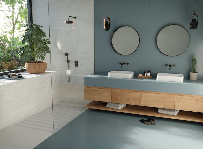 Image of Silestone Sunlit Days Cala Blue Bathroom.jpg?auto=format%2Ccompress&ixlib=php 3.3 in Banyolarda Yüzey Seçimine Dikkat! - Cosentino