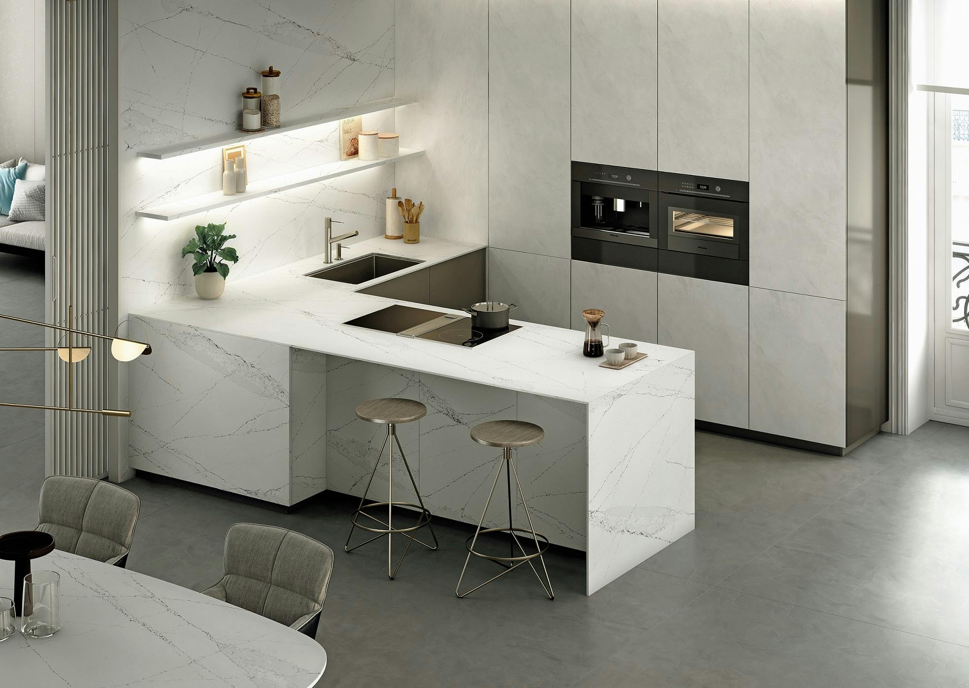 Image of Silestone Kitchen Ethereal Haze 2 in Ethereal Haze, Yüzeylerde Sıcak ve Soğuk Tonları Birleştiriyor - Cosentino