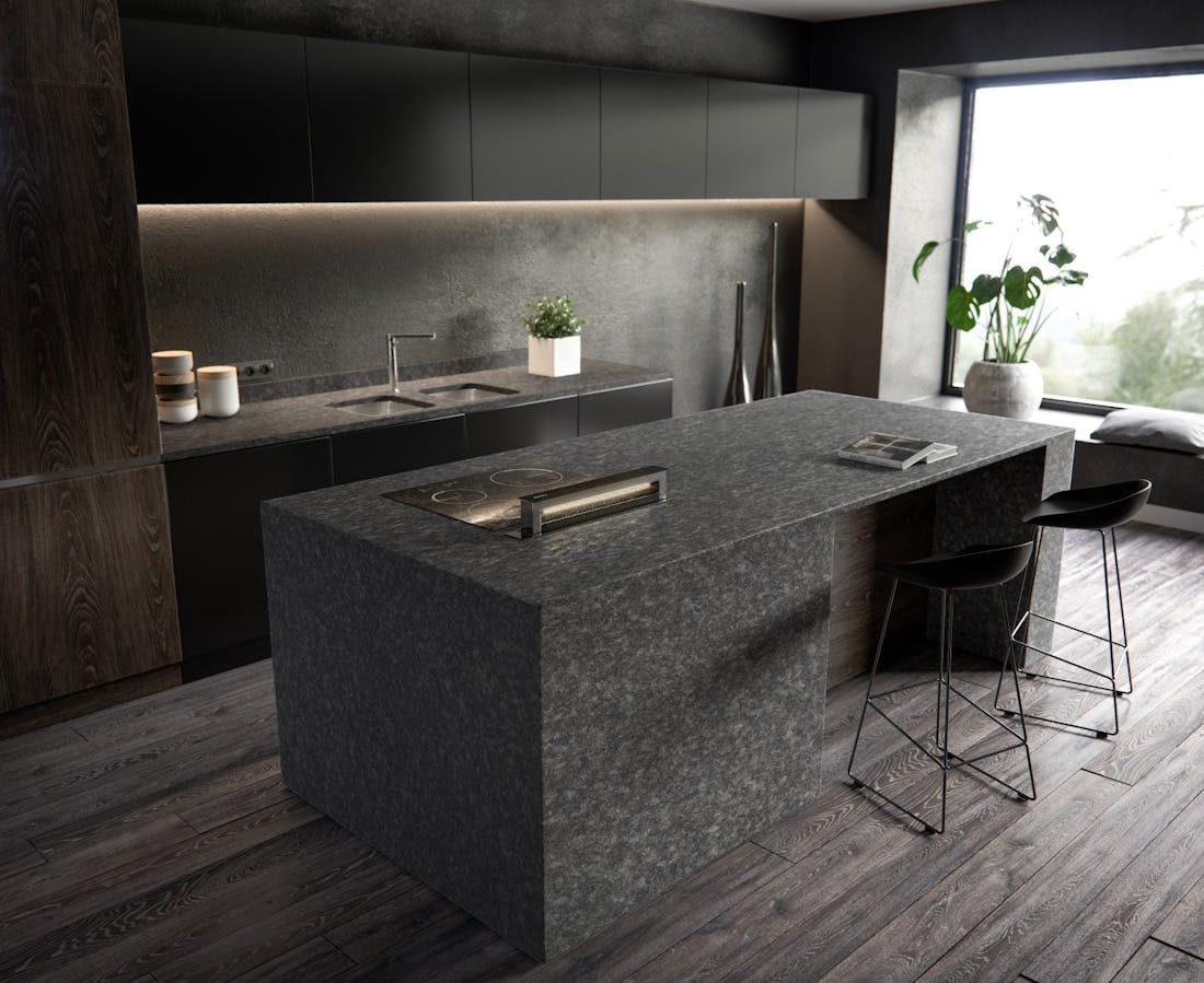Image 35 of Sensa Kitchen Graphite Grey lr.jpg?auto=format%2Ccompress&fit=crop&ixlib=php 3.3 in Discover the most popular black kitchens - Cosentino