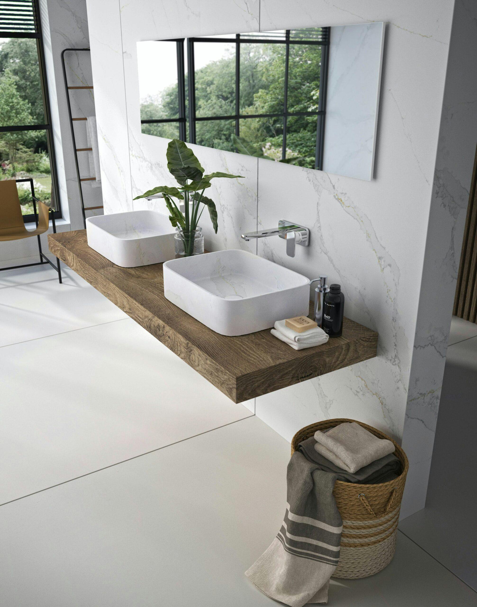 Countertop sink: Marie by Silestone® - Cosentino Lavabo Marie by Silestone y revestimiento pared Color Silestone Calacatta Gold 1 1 scaled | Cosentino