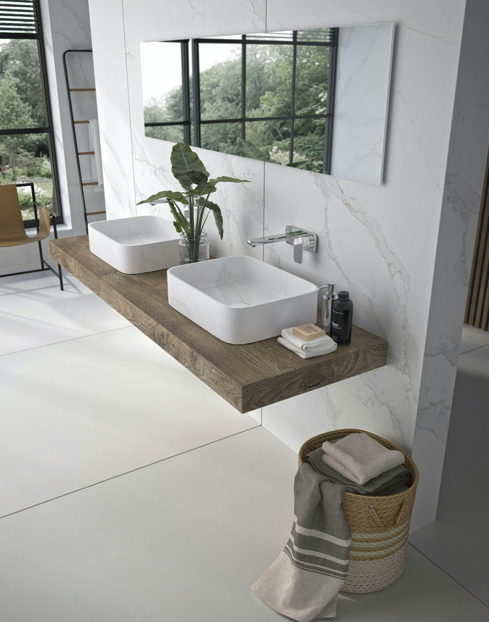 Countertop sink: Marie by Silestone® - Cosentino Lavabo Marie by Silestone y revestimiento pared Color Silestone Calacatta Gold 1 scaled | Cosentino