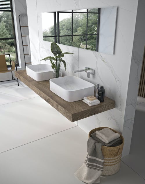 Image 32 of Lavabo Marie by Silestone y revestimiento pared Color Silestone Calacatta Gold 1 scaled in Countertop sink: Marie by Silestone® - Cosentino