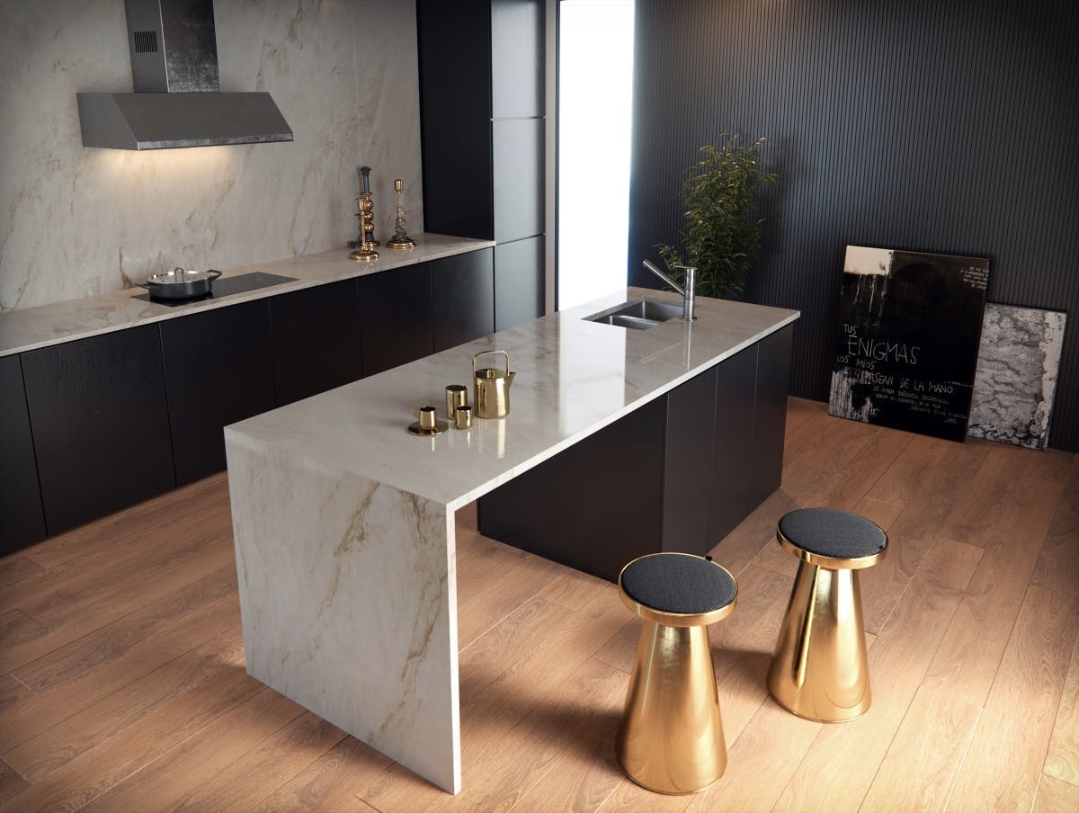 Image of Sensa Kitchen Taj Mahal v2 baja 1 - Cosentino Image of Sensa Kitchen Taj Mahal v2 baja 1 in Cosentino at ESPACIO COCINA SICI 2019 - Cosentino