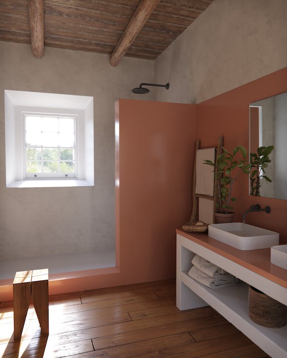 Image 31 of Silestone Sunlit Days Arcilla Red Bathroom Lifestyle 1.jpg?auto=format%2Ccompress&ixlib=php 3.3 in Biophilic design for your bathroom - Cosentino