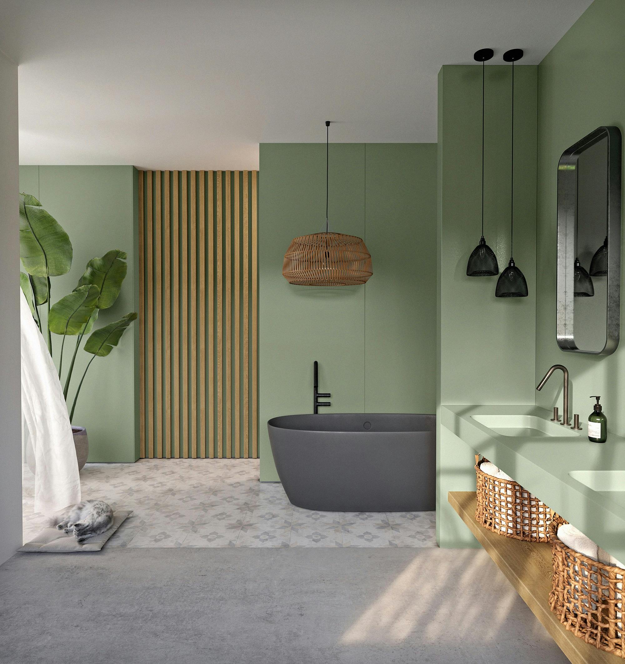 Image 51 of Silestone Sunlit Days Posidonia Green bathroom.jpg?auto=format%2Ccompress&ixlib=php 3.3 in An upscale contemporary home in Dallas with Dekton - Cosentino