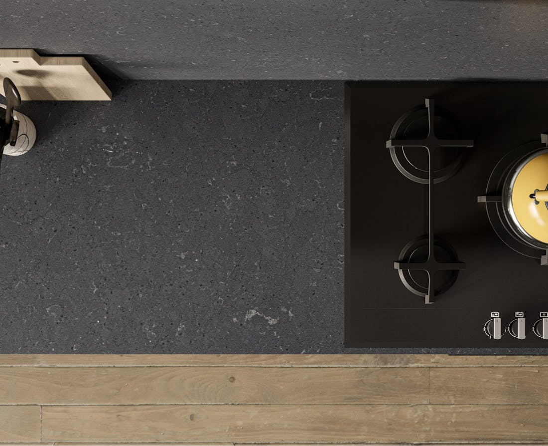 SIL Cinder Craze_European Kitchen_Detail View 2 Image 47 of SIL Cinder Craze European Kitchen Detail View 2.jpg?auto=format%2Ccompress&fit=crop&ixlib=php 3.3 in Inspiration for how to use Silestone Urban Crush - Cosentino